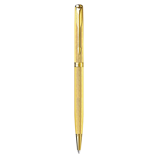 Parker Sonnet Chiseled Golden Gold Trim Slim Ballpoint Pen